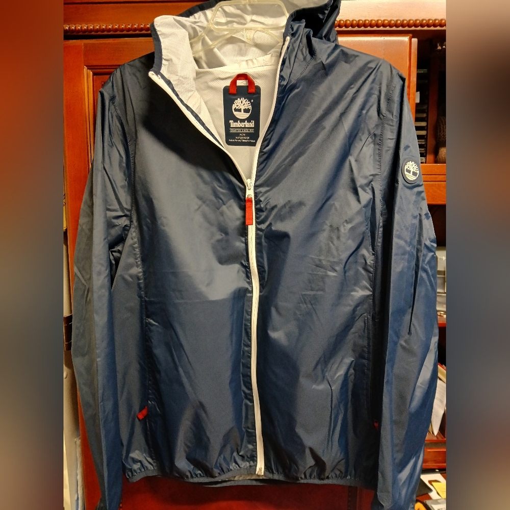 Timberland Men's Dark Blue Hooded Rain Jacket